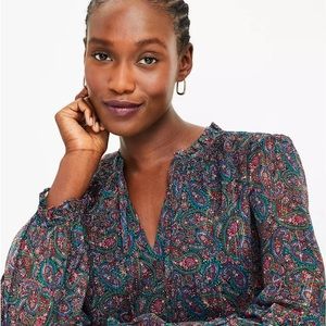 LOFT Shimmer Paisley Multicolor Blouse - XL in EUC